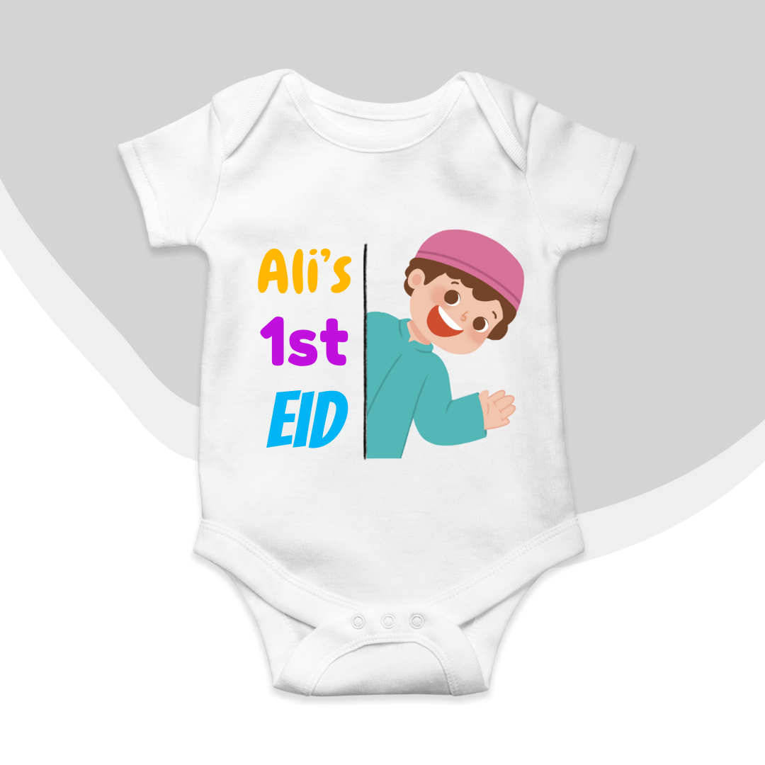 Customized Name 1st Eid Peeking Baby Boy | Eid Romper Size New Born-18 Months