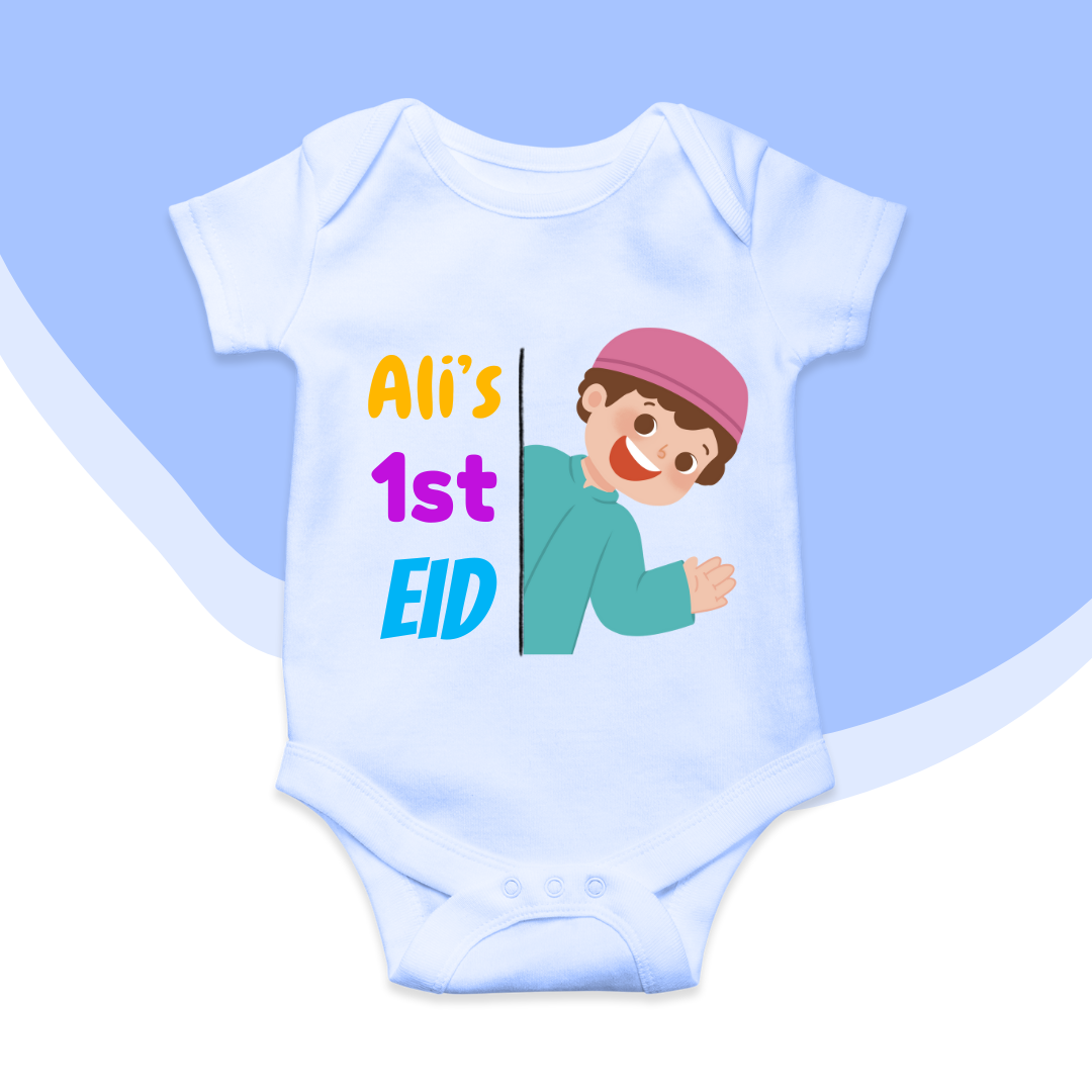 Customized Name 1st Eid Peeking Baby Boy | Eid Romper Size New Born-18 Months