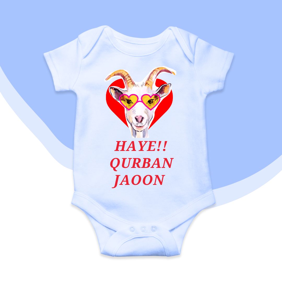 Haye Qurbaan jaon Eid ul Adha Stylish Funny Baby Romper Collection | Size 0-12 Months
