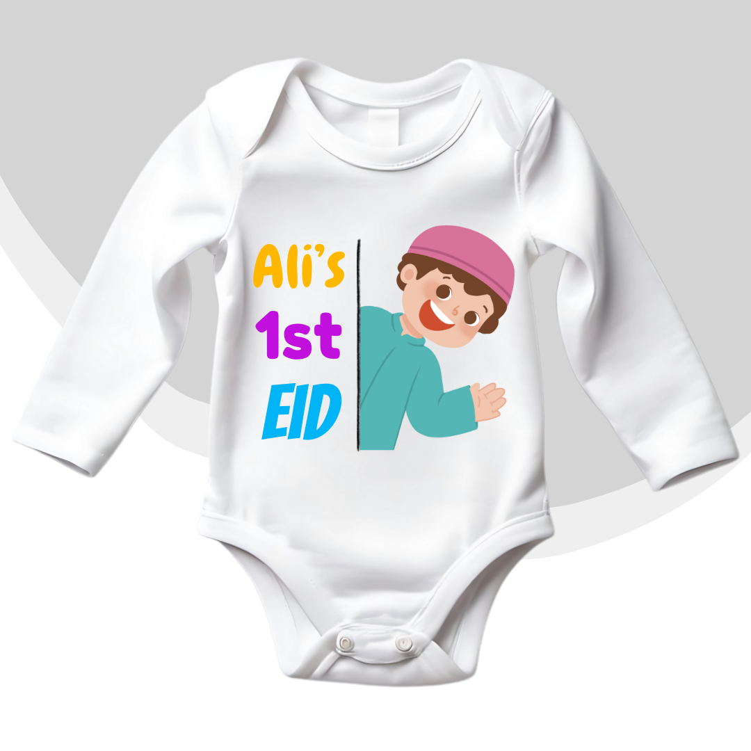 Customized Name 1st Eid Peeking Baby Boy | Eid Romper Size New Born-18 Months