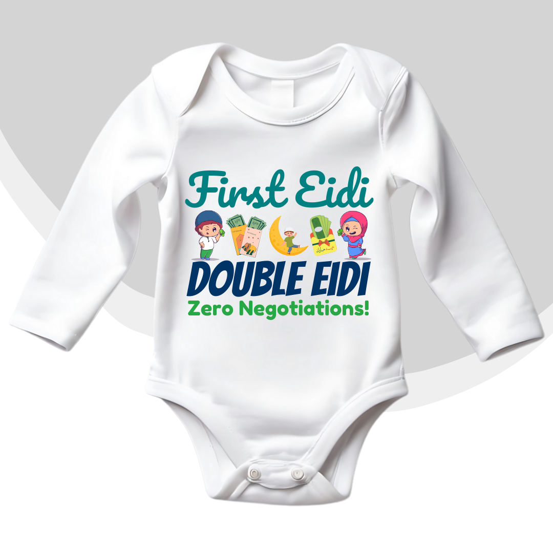 Eidi Zero Negotiation Funny Baby Eid Romper| New Born-18 month