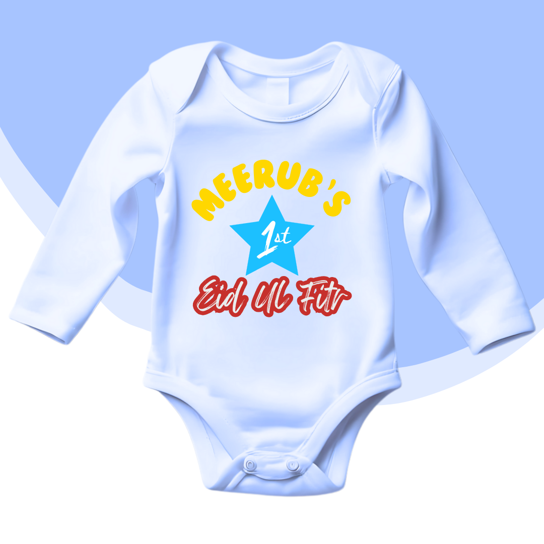 Custom Name 1st Eid Baby Girl Star Romper| Size New Born to 18 Months