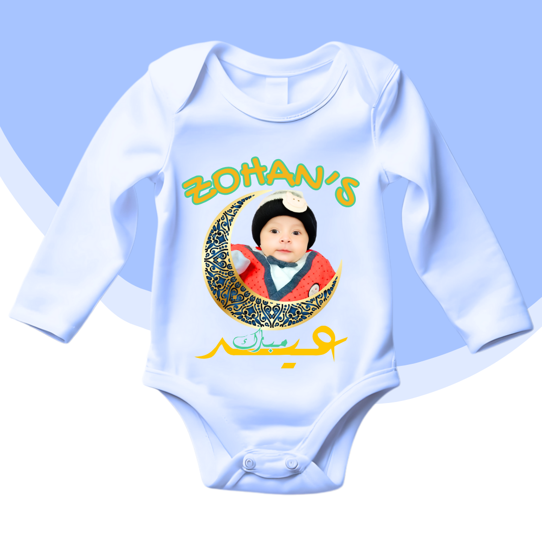 Custom Baby Name and Picture Eid Romper Moon Design| Size New Born-18 Month