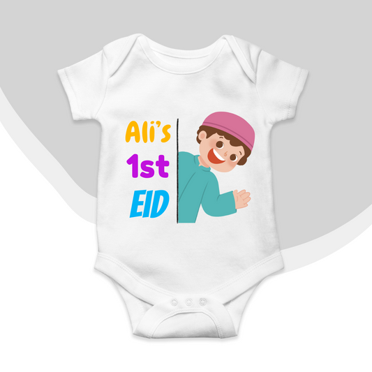 Customized Name 1st Eid Peeking Baby Boy | Eid Romper Size New Born-18 Months