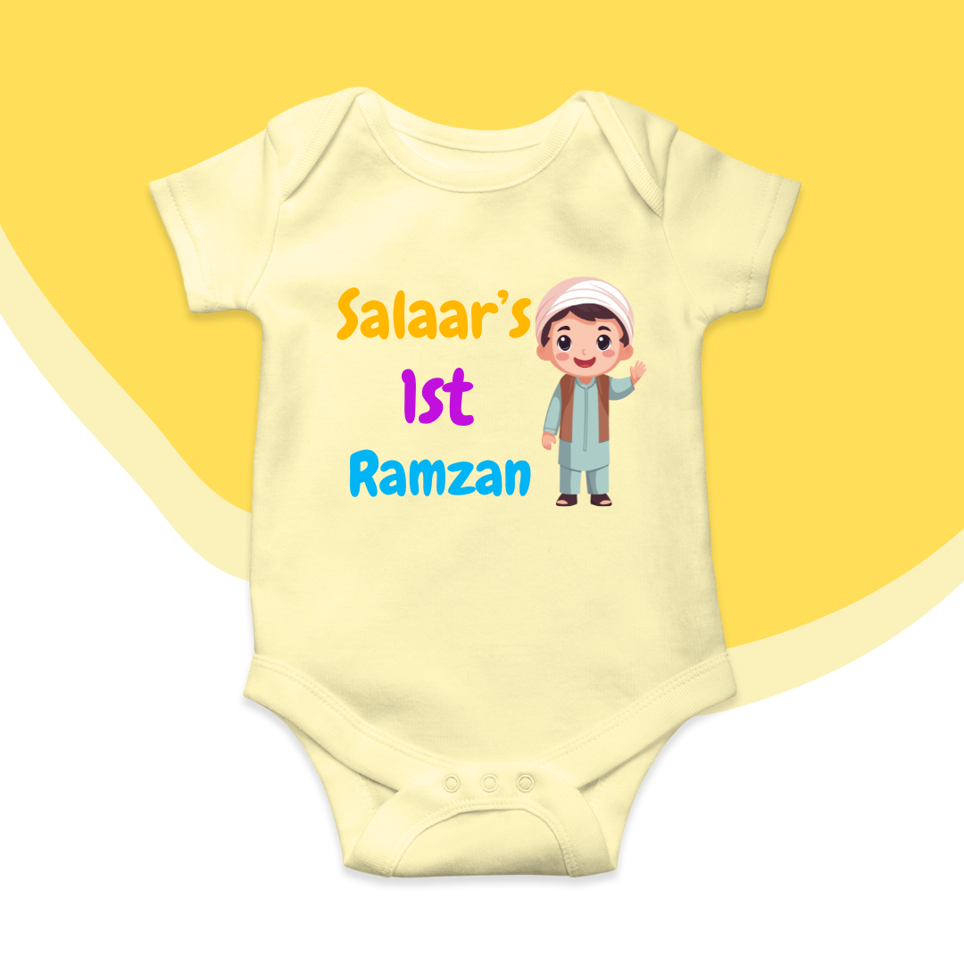 Customized Name's 1st Ramadan Eng Green Baby Boy Romper | Ramadan Romper