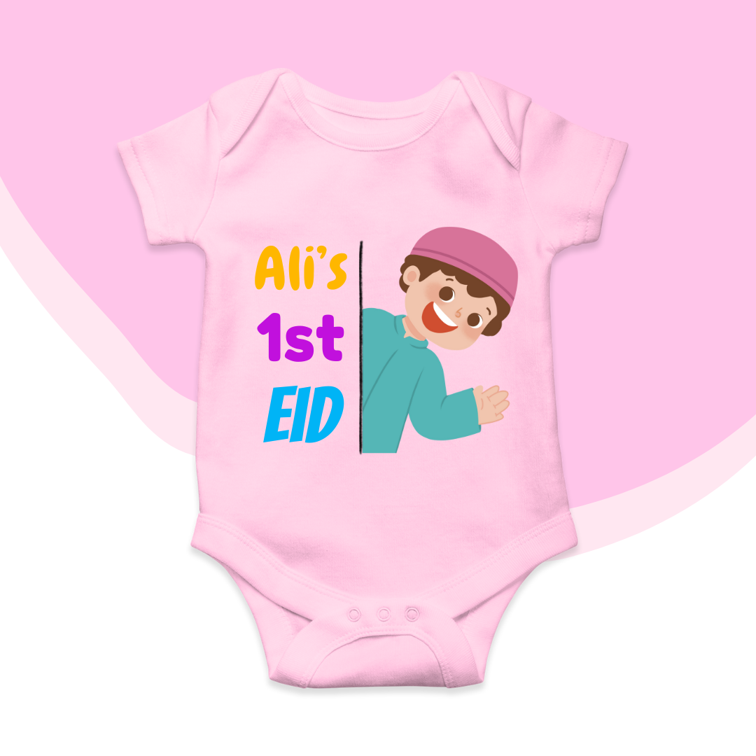 Customized Name 1st Eid Peeking Baby Boy | Eid Romper Size New Born-18 Months