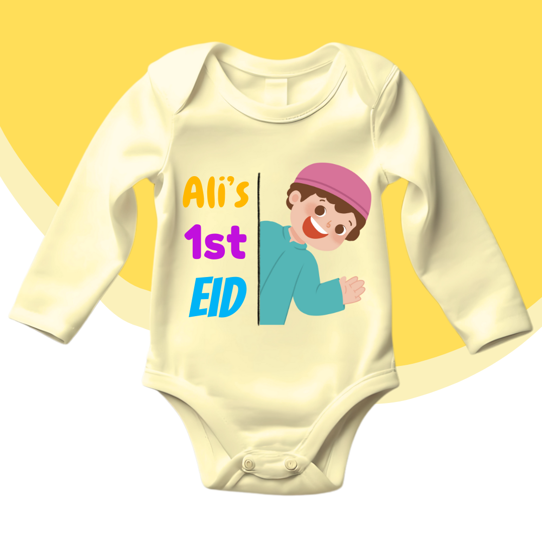 Customized Name 1st Eid Peeking Baby Boy | Eid Romper Size New Born-18 Months