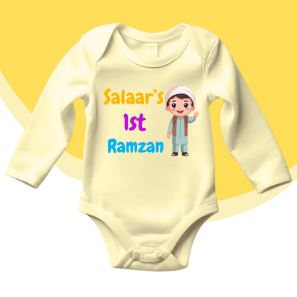 Customized Name's 1st Ramadan Eng Green Baby Boy Romper | Ramadan Romper