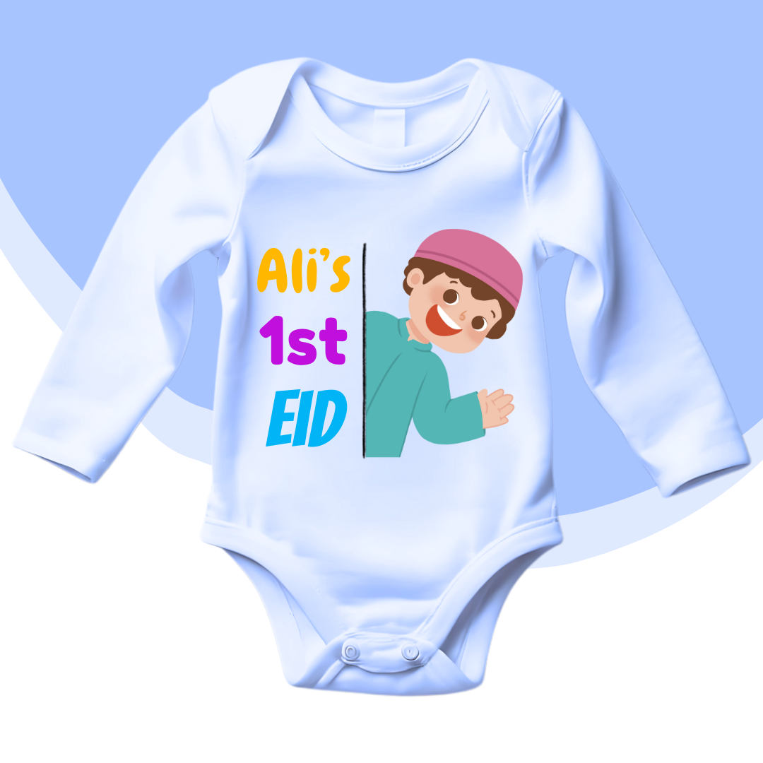 Customized Name 1st Eid Peeking Baby Boy | Eid Romper Size New Born-18 Months